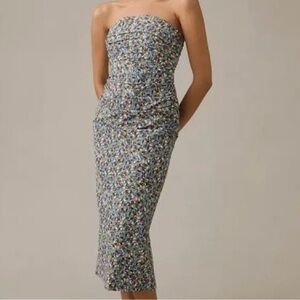 Anthropologie Strapless Blue Floral Dress
